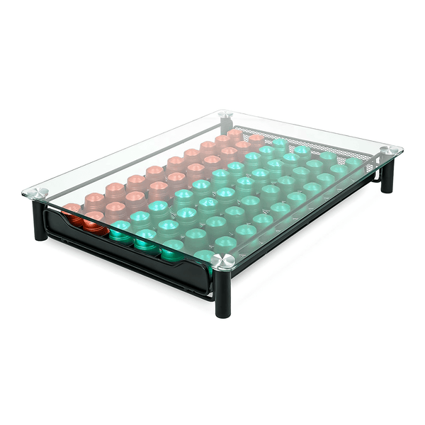 60 Nespresso Compatible Coffee Pod Drawer Glass Transparent Storage Compatible Tray Dispenser Holder for Capsules, Pods
