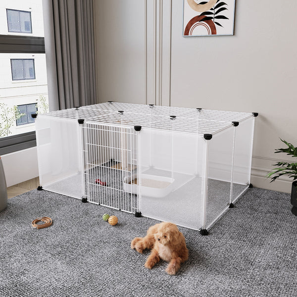 Roofed Cat Playpen System, 12/16/18 Panel Choices, Transparent Cat Enclosure with Top, Complete Kitty Condo with Top Cover, Escape-Proof Indoor Sanctuary, Top Cover Included for Small/Medium Dogs Indoor Protection & Security, Ideal for Indoor Training, Li