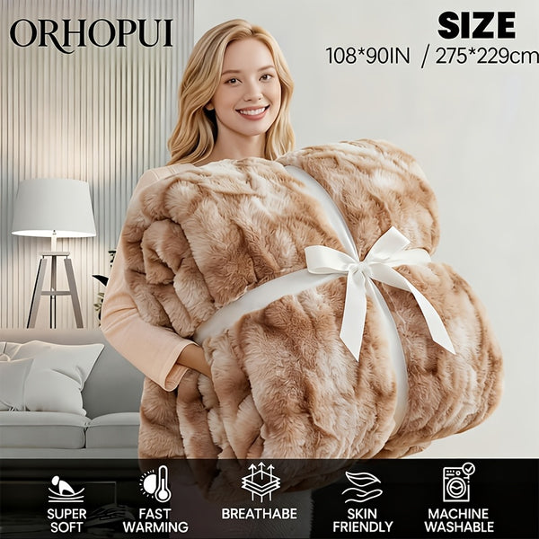 Luxury King Size Faux Fur Blanket, Double Sided Bubble Plush Throw, Machine Washable & Anti-Shedding, Oversized Warm Bedspread for Bed Sofa, Perfect Valentine's Day Gift for Couples - All-Season Faux Fur Throw Blanket - 274.32x228.6 cm - Printed Grey