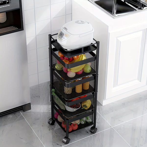 6 Tier Kitchen Rotating Storage Trolley Cart Utility Vegetable Mobile Shelf Rack