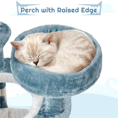 115cm Cat Tree, Tall Ocean-themed Cat Tree, Multi-Level Cat Climbing Tree, Plush Cat Tower with 3 Sisal Scratching Posts, Round Entrance, 3 Perches, Hammock, Cat Tower for Small- to Medium-sized Cats Blue / White