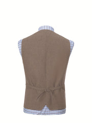 Men'S Vest Wool Blend Herringbone Vintage Men'S Fashion Vest, Groom Best Man Formal Wedding Party Casual Vest