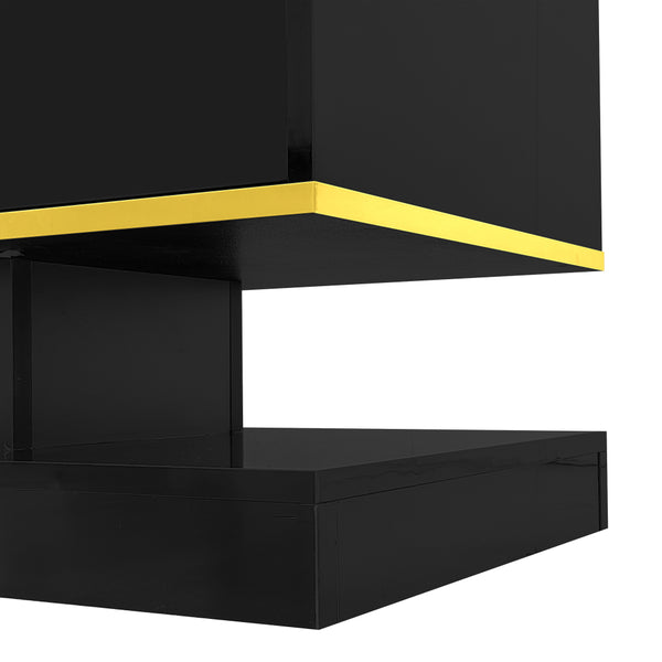 180cm LED TV Stand with 3 Drawers & Open Shelf, High Gloss Modern TV Cabinet with RGB Lights & Gold Trim, PB Board Entertainment Center for Living Room, Gaming & Home Theater - Holds up to 65 Inch TV, Smooth Glide Drawers, Scratch-Resistant, Easy Assembly