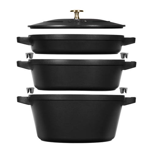 STAUB Stackable 3 Piece Pot Set in Black