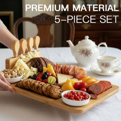 1 set (1 cheese board + 4 cheese utensils) set, cheese tray wooden cutting board cheese cutting board bamboo wooden tray kitchen supplies kitchenware Christmas kitchen accessories.
