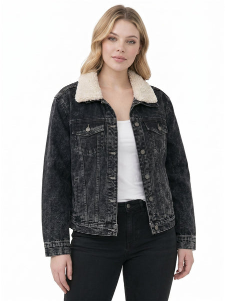 Women'S Sherpa Lined Denim Trucker Jacket – Warm Button-Up Jean Coat, Long Sleeve Casual Winter Outerwear