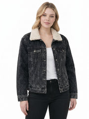 Women'S Sherpa Lined Denim Trucker Jacket – Warm Button-Up Jean Coat, Long Sleeve Casual Winter Outerwear