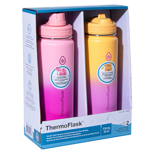 Thermoflask Stainless Steel 700Ml Water Bottle, 2 Pack in Pink & Orange