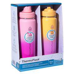 Thermoflask Stainless Steel 700Ml Water Bottle, 2 Pack in Pink & Orange