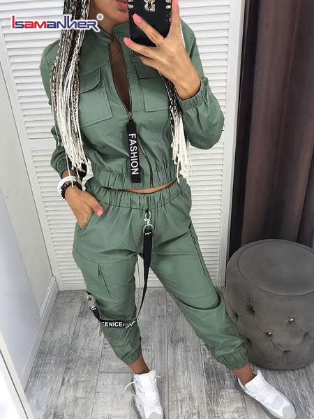 Directional HZ2386 Women's Fashion Casual Cargo Zip-Up Two-Piece Set