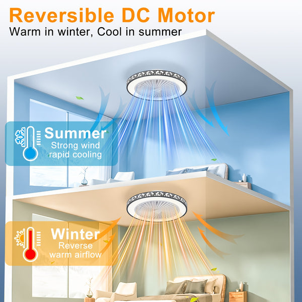 Ceiling Fans with Lights And Remote, 48Cm LED Fan Ceiling Light, 3000K-6000K Dimmable Smart Ceiling Fan Light, 6 Wind Speeds & Reversible, Modern Fan Light Ceiling for Bedroom Kitchen Living Room