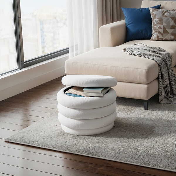 Space-Saving White Teddy Velvet Storage Ottoman - Multi-Use Storage Stool Vanity Stool Bed End Stool, Valentine'S Day Easter Multi-Use for Living Room Makeup Room Bedroom