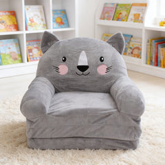 Cozy Kid Folding Sofa, Plush, Washable Lounge Chair for Playroom & Nursery, Gray Dog Style Foldable Wide Handle Soft Breathable Toddler Chair for Reading Relaxing Sleeping(2 Layers)