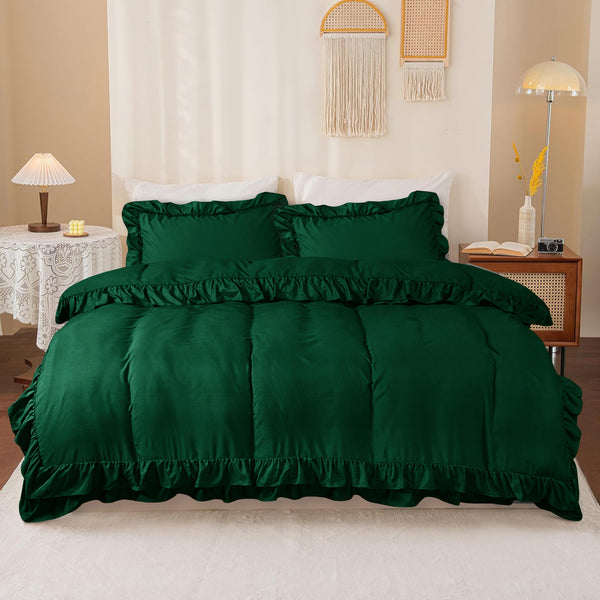 3-Piece Ruffle Frilled Duvet Cover Set – Soft, Comfortable Bedding with Pillowcases, Button Closure, Elegant Layered Design