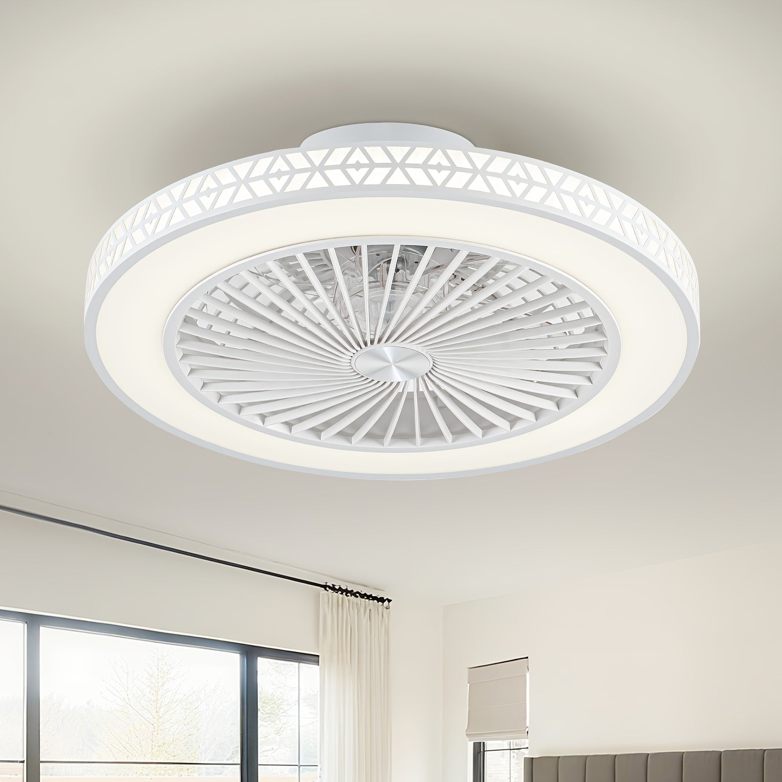 48cm Modern Ceiling Fan, Symmetrical Enclosed Fan Light Design, 6 Speeds Adjustable 3 Color Dimmable Reversible LED Ceiling Fan, 1/2/4h Timer, Remembers Your Lighting Settings, for Bedrooms, Living Rooms, And Kitchens, Available In Black Or White