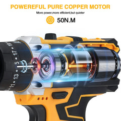 Cordless Combi Hammer Impact Drill Driver Electric Screwdriver & 2 Battery Electric Screwdriver Set 25+3 Clutch, Handheld Cordless Hammer Drill, 29 PCS Drill Bits, LED Light for Home and Garden DIY Project