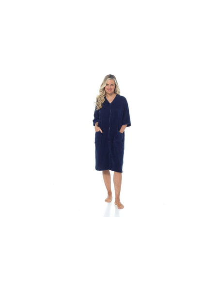 KAV Super Soft 100% Cotton Robe Womens Dresses - Towelling Shower Wrap Gown - Ladies Adjustable Towel Bathrobe for Housecoat, Nightwear, Lounge, Spa Bath with Zipper and Pocket