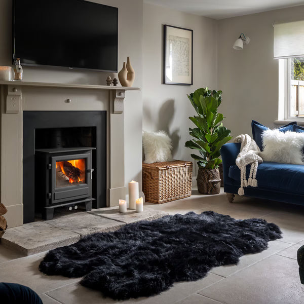 Naturally Sheepskins Long Wool Quad Rug, 180 X 110 Cm in Black