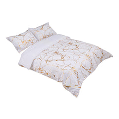 1set White Gilded Marble Pattern Duvet Cover Pillowcase Three-Piece Bedding Set with 2 Pillowcases for All Seasons and 1 Soft Duvet Cover Home Bedding Three-Piece Set