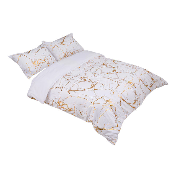 1set White Gilded Marble Pattern Duvet Cover Pillowcase Three-Piece Bedding Set with 2 Pillowcases for All Seasons and 1 Soft Duvet Cover Home Bedding Three-Piece Set