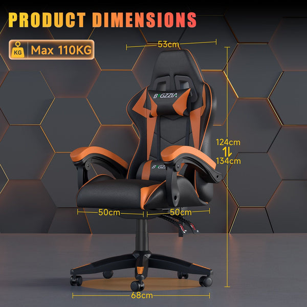 GartistGo Ergonomic Gaming Chair - Gamer Chairs with Lumbar Cushion + Headrest, Height-Adjustable Office & Computer Chair for Adults, Girls, Boys (Without footrest)