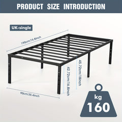 Black Single/Double/King Size Metal Platform Bed Frame With Stable Metal Support And Underbed Storage, 35.56cm Height Mattress Foundation, No Box Spring Needed, Easy Assembly