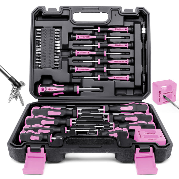 Amartisan 43pcs Magnetic Screwdriver Set with Case, Chrome Vanadium Steel, Includes Slotted, Phillips, Hex, Pozidriv, Torx & Precision Screwdrivers, Magnetizer/Demagnetizer, Flexible Shaft for Home Repair, DIY & Professional Use