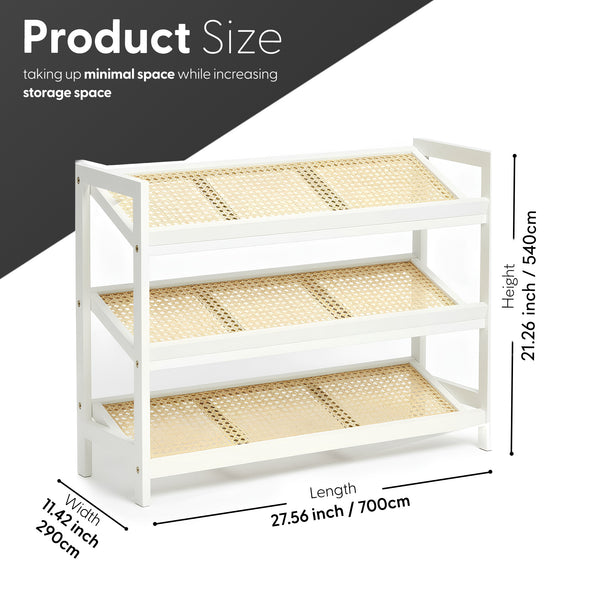 KEPLIN 2/3/4-Tier Bamboo and Rattan Shoe Rack Organizer – Durable, Easy Assembly – Compact Design for Entryway, Closet, or Hallway – Stylish and Functional Storage – Black and Natural