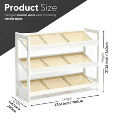 KEPLIN 2/3/4-Tier Bamboo and Rattan Shoe Rack Organizer – Durable, Easy Assembly – Compact Design for Entryway, Closet, or Hallway – Stylish and Functional Storage – Black and Natural