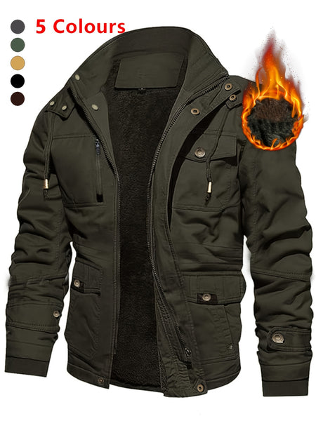 A Durable And Warm Medium to Long Men'S Winter Jacket, Suitable for Casual Work, Featuring Multiple Pockets, a Zipper, And a Hood for Outdoor Wind