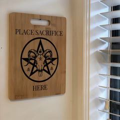 Engraved Design] Bamboo Cutting Board with Satanic Sacrifice Design, Laser Engraved Wooden Kitchen Decor, Humorous Housewarming Gift for Friends, Food-Safe Material, Bamboo Decor