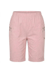 Women'S Casual Elastic Waist Cargo Shorts Lightweight Summer Knee Length Shorts, Multi Pocket Outdoor Walking Shorts Comfortable Relaxed Fit Shorts for Travel Holiday and Daily Wear Breathable Soft Fabric Pull On Shorts Practical Zip Pocket Design Versati