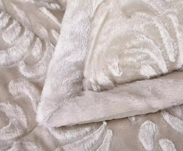 3pcs Embossed Bedspread Set - Coverless Comforter with 2 Pillow Shams, Lightweight All-Season Bedding - Soft Teddy Fleece Bedspread