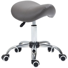 HOMCOM PU Leather Saddle Stool W/ Moulded Padded Seat Adjustable Height Grey