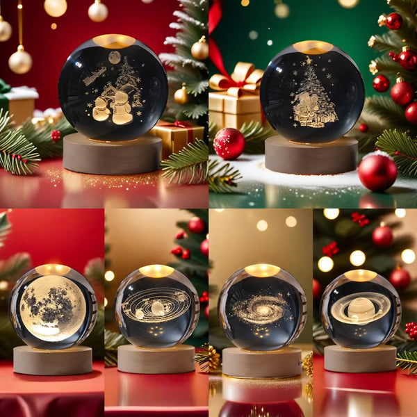 3D Galaxy Crystal Ball Night Light Warm White LED Light Base Living Room Bedroom Home Decoration Lamp Halloween Christmas Lights