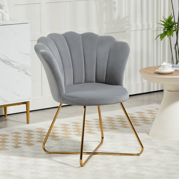 Modern Armchair, Velvet Tufted Accent Chair with Lotus Backrest, Occasional Chair with Steel Legs for Living Room, Bedroom