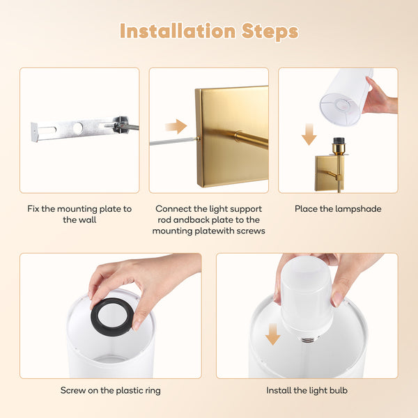 Wall lamp, LED wall lamp, dimmable wall lamp (non-hardwired fixture), controllable bulb, modern linen shade bedroom hallway wall lamp