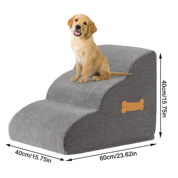 2-Step or 3-Step Dog Stairs with Removable Cover - Portable Pet Ladder Ramp Suitable for Small/Medium/Large Dogs & Puppies, Non-Slip Steps, Machine Washable, Bed/Sofa Ladder for or Pets