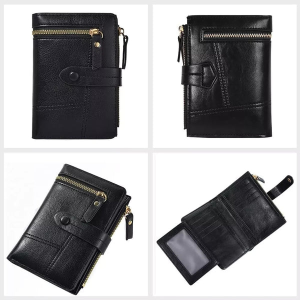Womens Black Soft Leather Zip Clutch Coin Purse Wallet Ladies Credit Card Holder