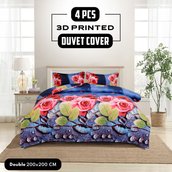 4pcs Printed Duvet Cover Set, Soft Comfortable Multi-design Printed Bedding Set, For Bedroom, Guest Room (1 Fitted sheet + 2 Pillowcases + Without Core) Trendy Design, Soft Fabric, Brushed Material, Lightweight