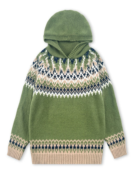 Women's Winter Hooded Jacquard Sweatshirt Style Glacier Snow Mountain Chunky Elegant Fashionable Comfortable Casual Vintage Commuter Soft Slim-Fit Top