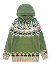 Women's Winter Hooded Jacquard Sweatshirt Style Glacier Snow Mountain Chunky Elegant Fashionable Comfortable Casual Vintage Commuter Soft Slim-Fit Top