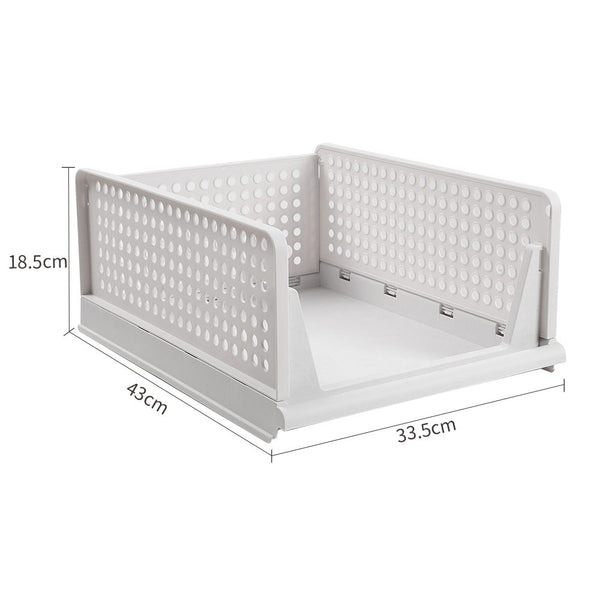 4 Pack Stackable Folding Clothing Storage Basket Drawers Wardrobe Closet Organizer Plastic Clothes Partition Shelf Stackable Hamper Bathroom, Bedroom, Office