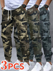 Men's Three-pc Cargo Pants, Solid Color Multi-Pocket Casual Outdoor Sports Trousers, Suitable for Spring, Summer, and Autumn