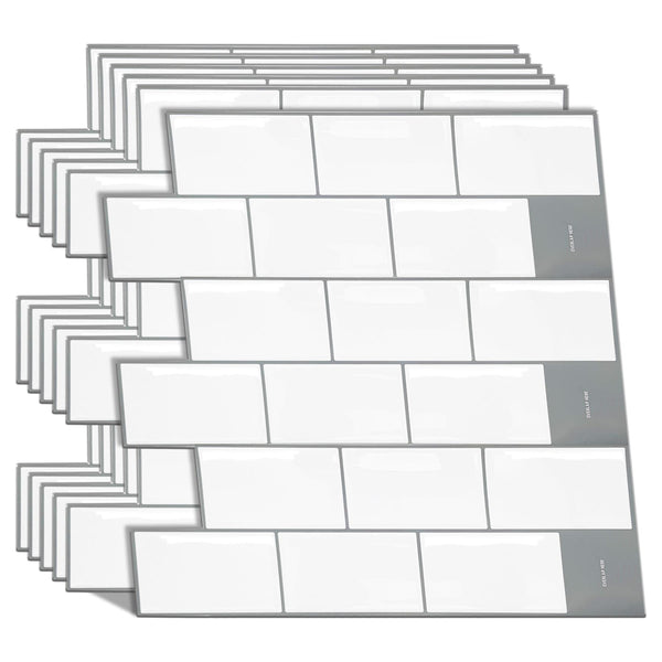 WALPLUS 6 Pcs 3D Tile Stickers Peel and Stick Backsplash Splashback Decals Tile Transfer for Kitchen Bathroom Living Room Stick on Tile Waterproof Glossy 30.5 x 30.5cm (12