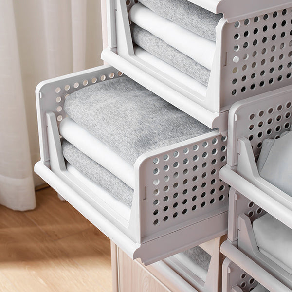 4 Pack Stackable Folding Clothing Storage Basket Drawers Wardrobe Closet Organizer Plastic Clothes Partition Shelf Stackable Hamper Bathroom, Bedroom, Office