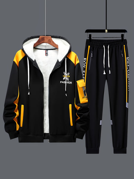 2pcs Men's -Lined Thickened Winter Jacket and Pants Set