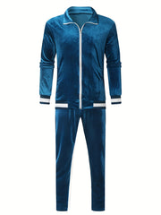 Men'S Velour Tracksuit Sweatsuit Set Jogging Suits Full Zip Casual Jackets Pants 2pcs Outfit Athletic Workout