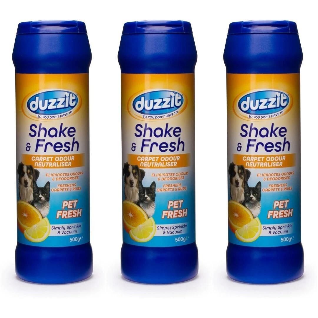 Duzzit Shake & Fresh Carpet Odor Pet Fresh 3 Pack (3 × 500g) Carpet Freshening Powder for Homes with Pets