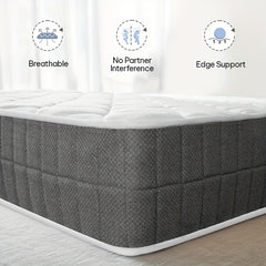 20Cm Medium-Firm Spring Hybrid Double Mattress Featuring Silent Innerspring And Pocket Springs for Comfortable Sleep, Available in All Sizes - Single/Small Double/Double, Mattress Delivered in a Box